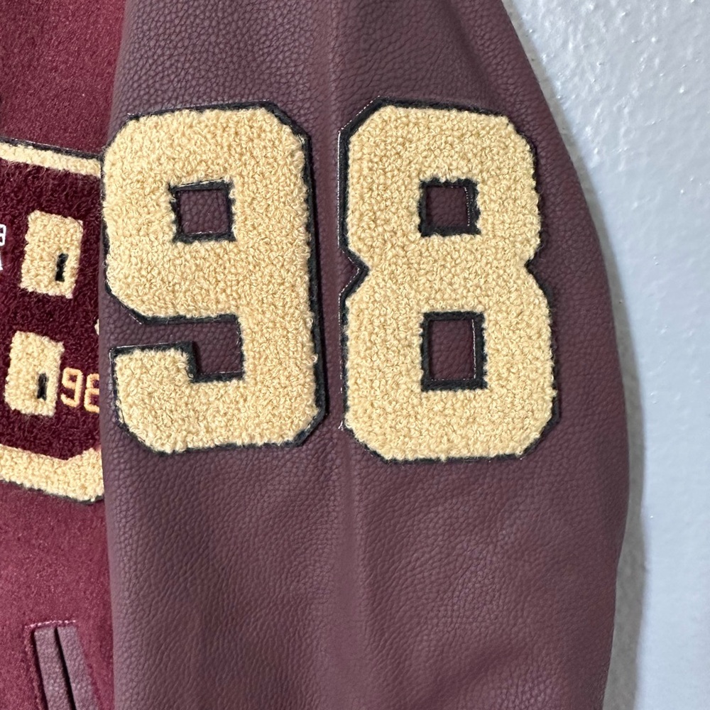 Abercrombie & Fitch Maroon and Brown Varsity Jacket - Picture 3 of 7